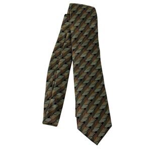 VTG Pavone Italy 100% Silk Tie Green Gold Black Geometric Herringbone Zig Zag